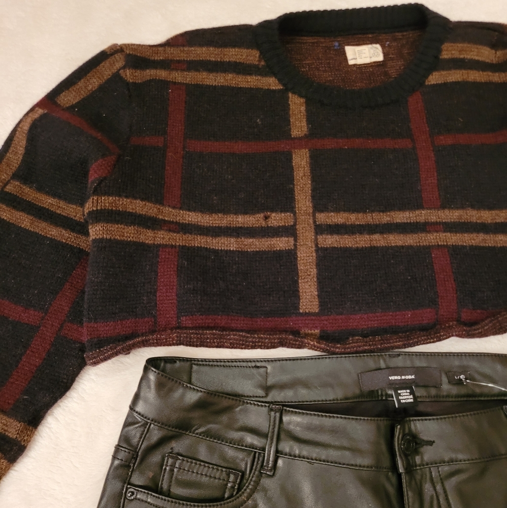 Urban Renewal plaid cropped distressed sweater
